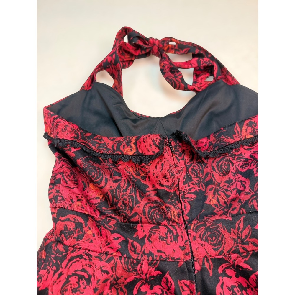 Hot Topic Red Rose Floral Halter Dress Black Tulle Rockabilly Goth‎ Small Pin Up - Picture 4 of 7